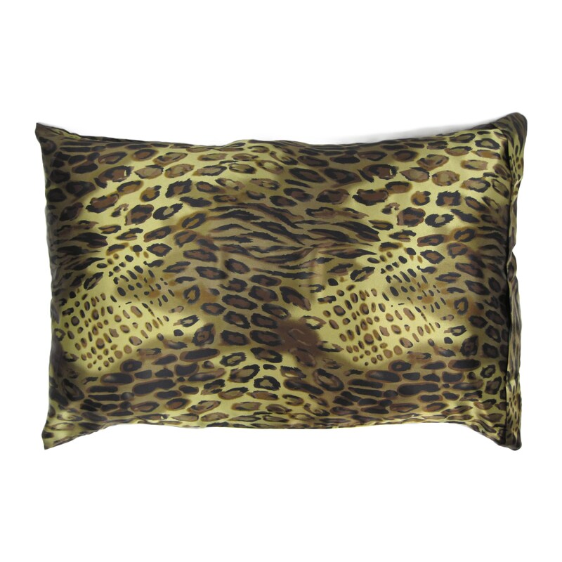Satin Charmeuse Zippered Pillowcase, Silky Pillowcase, Curly Hair, Natural Hair, Cheetah Bronze and Black